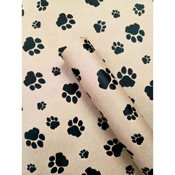Kraft Wrapping Paper with Black Paw Prints - 10m Roll for Gift Wrapping