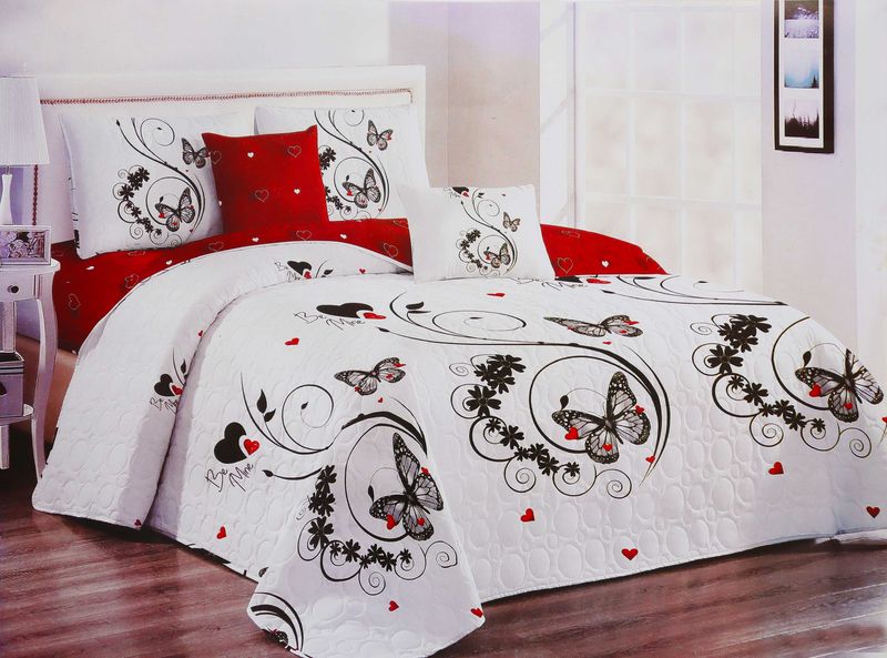 5 Piece Solid Embossed Bedspread Bed Cover B