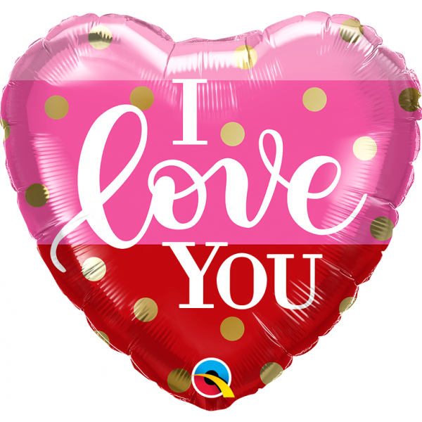 Qualatex 18 Inch Foil Heart Balloon - I Love You with Gold Dots