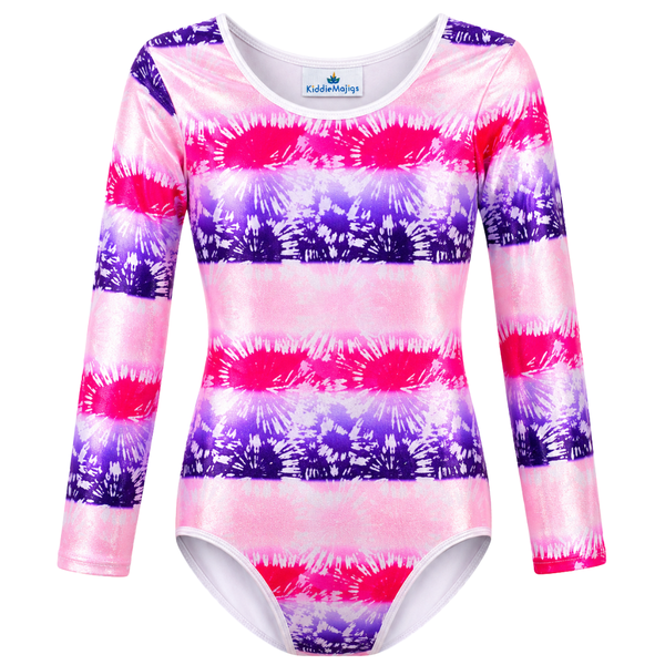 Pink &amp; Purple Tie Dye Long Sleeve Gymnastics Leotard for Girls