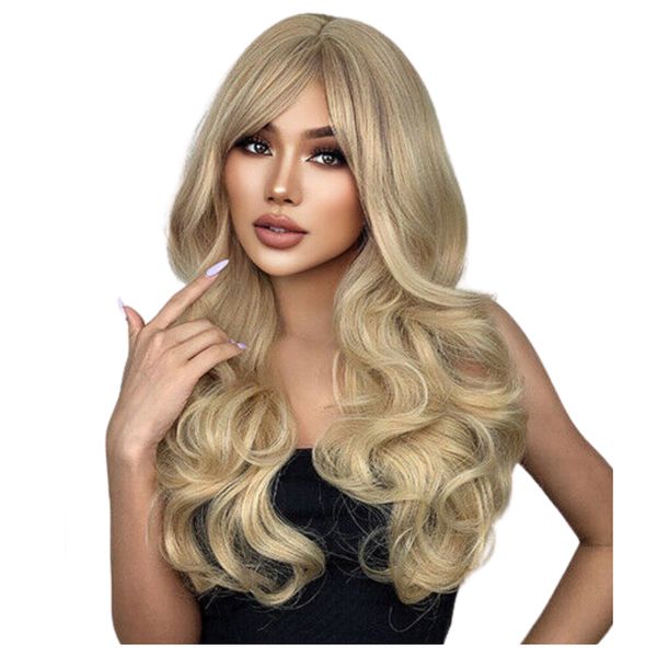 Blonde Curly Cosplay Wig - Long Wavy Wig with Bangs