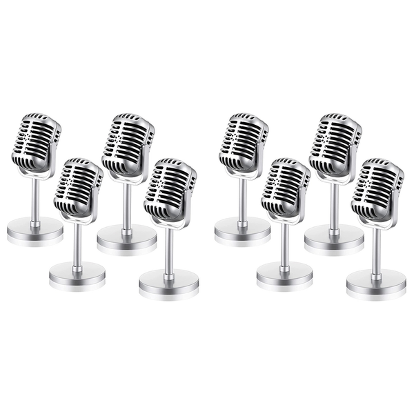 4Pcs Retro Microphone Props Model Vintage Microphone Antique Silver