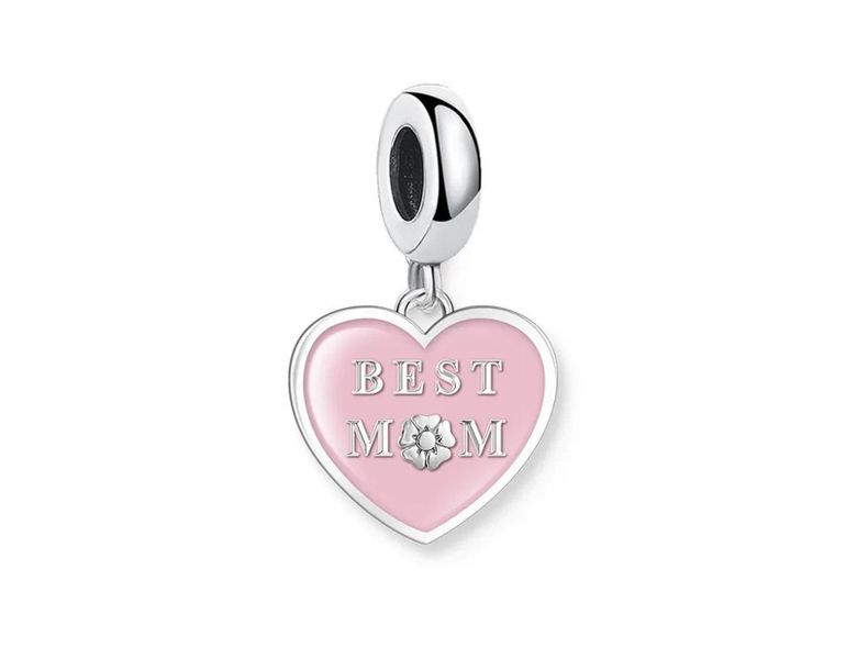 925 Sterling Silver Best Mom Heart Charm