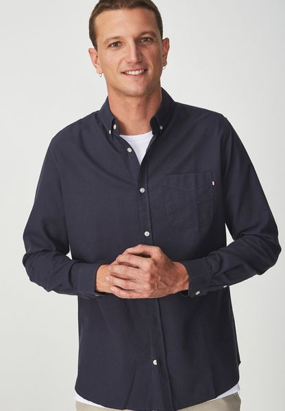 Men's Cotton On Brunswick Long Sleeve Shirt 3 - Navy Oxford