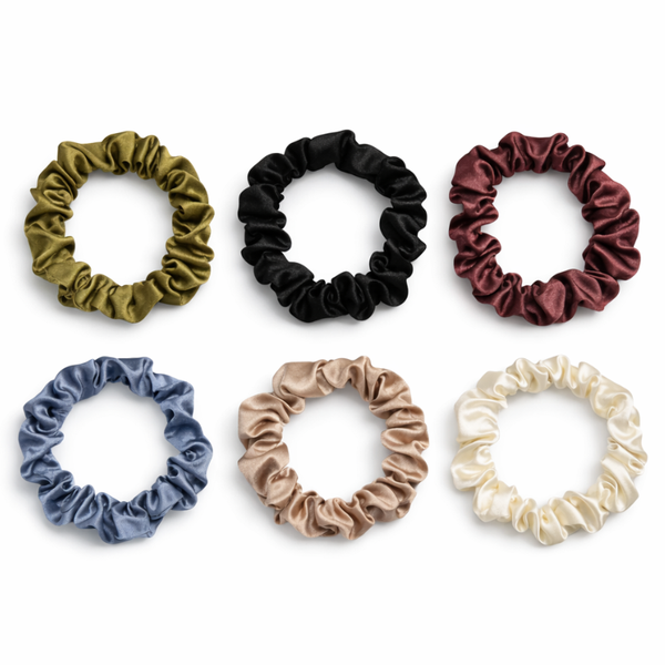 Satin Hair Ties - Soft, No Damage, Dark Colours - Pack of 6