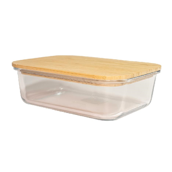 Grace Pack Transparent Glass Saver Wooden Lid 1,3 ltr