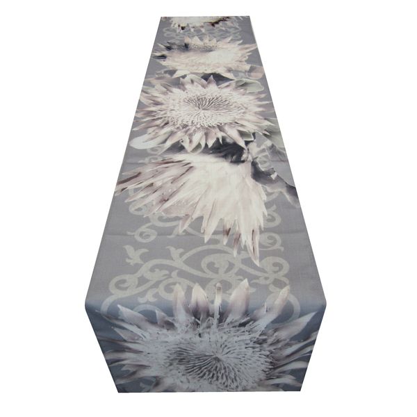 Isabel7 - Sepia &amp; Grey Proteas Floral Table Runner