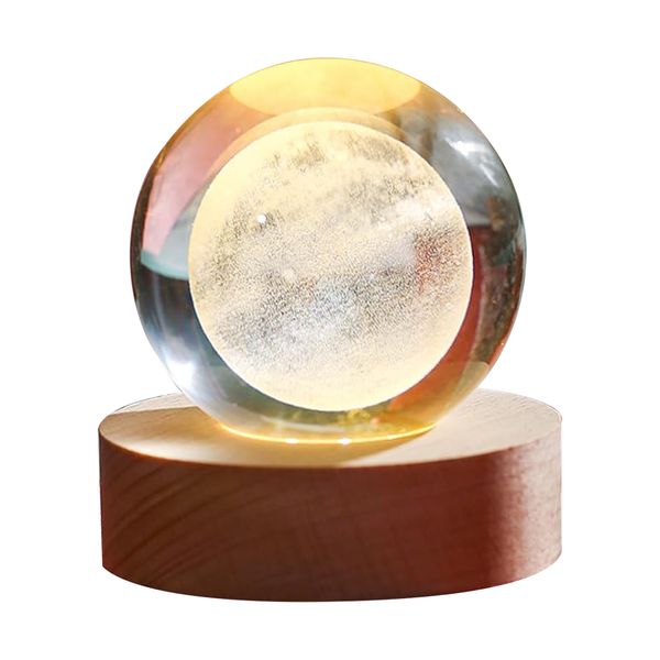 Colorful lights 3D Crystal Ball LED Night Light With Wooden Base