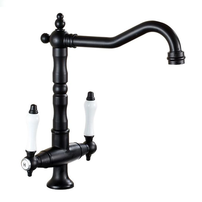 Trendy Taps Premium Quality Blackended Brass Spout, Dual-Lever Swivel Mixer