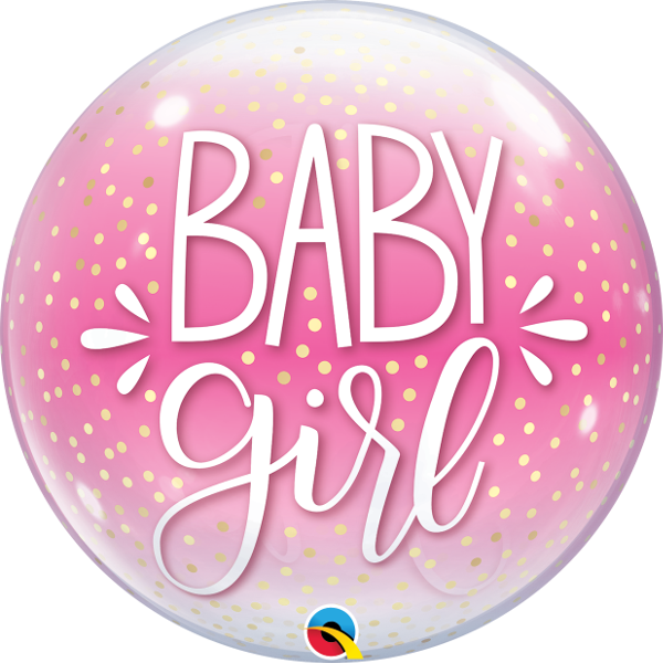 22 Inch Single Bubble Baby Girl Pink &amp; Confetti Dots