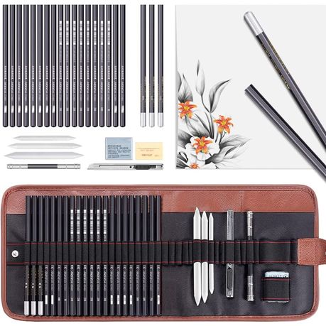 29-Piece Sketch Drawing Pencil Set Sketching Art Kit in Carry Case Pro New