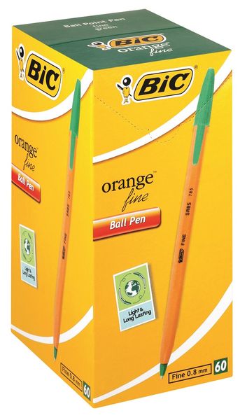 BIC Orange Fine Ball Point Pen - Green (Box of 60 Barcoded pens)