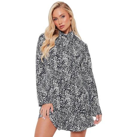 I Saw It First Ladies Navy Zebra Printed High Neck Smock Dress