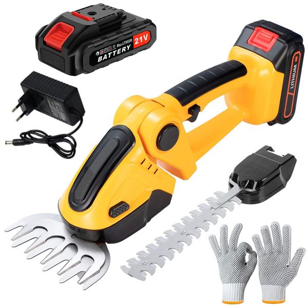 21V Cordless Grass &amp; Hedge Trimmer Set , Battery, Charger, Blades &amp; Gloves