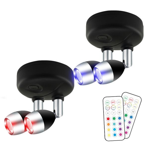 2 Piece Wireless RGB LED Spot Light with Remote and Rotatable Dual Head