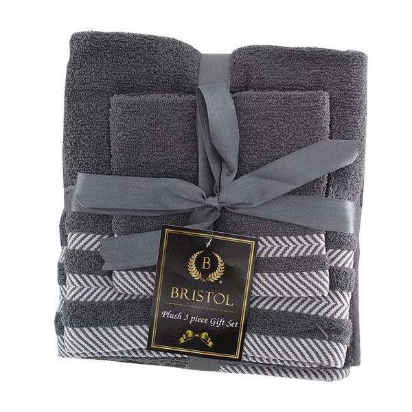 3 Piece Towel Set - Bath Towel, Hand Towel and Face Cloth - 100% Cotton Gray