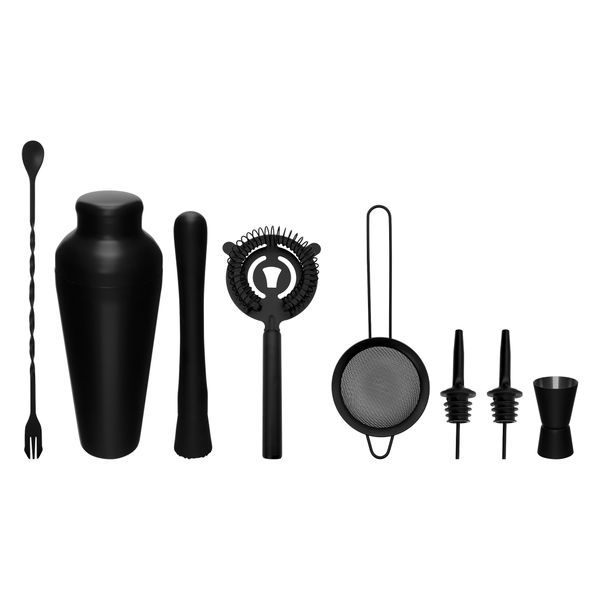 Bar Butler Cocktail Shaker Set - 8 Pieces Matte Black - 600Ml - 85x90x260mm
