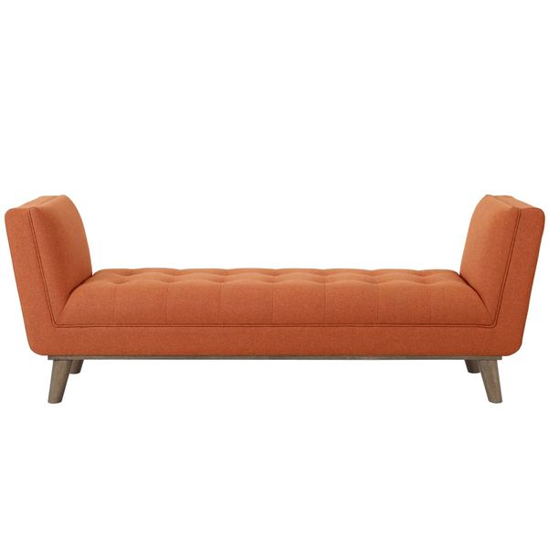 Azure Haven Tufted Button Bench In Orange Velvet image