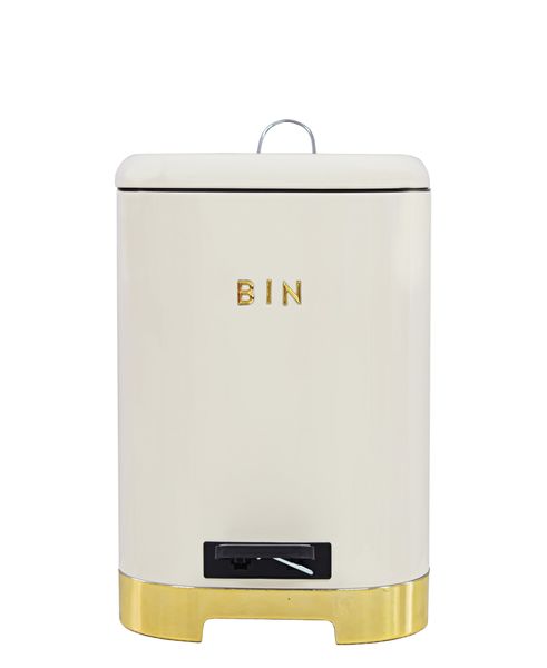 Retro Pedal Dust Bin - Cream and Gold