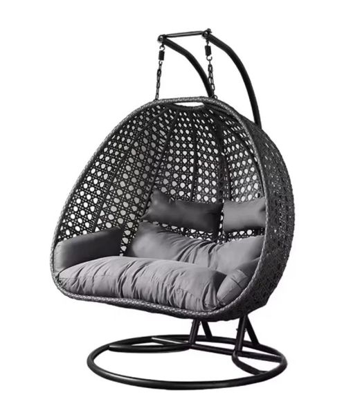 2-Person Wicker Egg Chair with Stand and Cushions-Indoor &amp; Outdoor Hanging