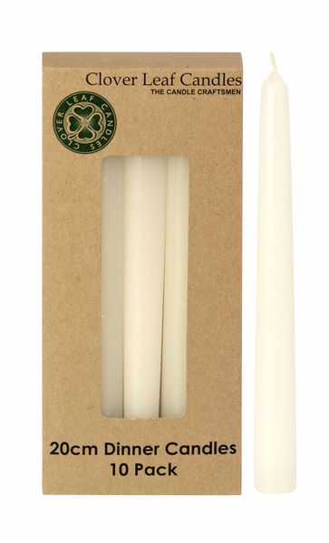 10 x Clover Leaf Candles - 20cm Dinner Candles Tapered - White