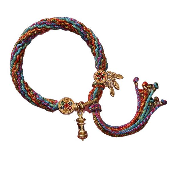 Hand-Woven Multi-Color Bracelet with Ethnic Charm, DIY Adjustable Accessory