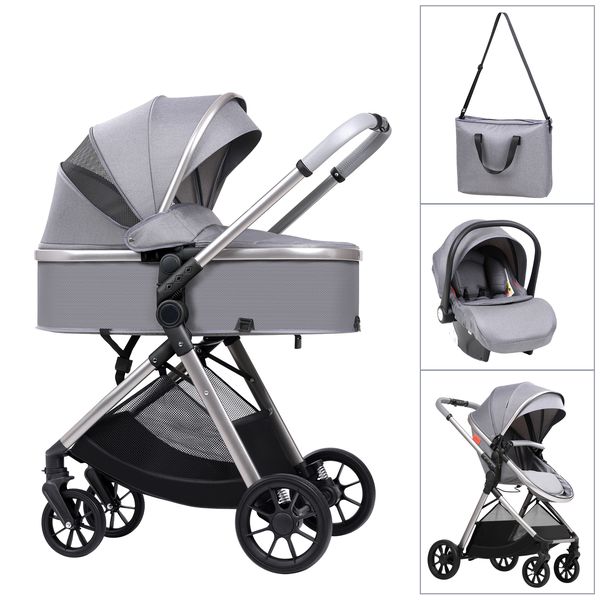 Kidilo Baby 3 in 1 Travel System Convertible Bassinet Pushchair for Infants