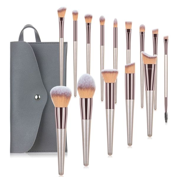 Makeup Brushes Set with case 14 Piece - Champagne Gold