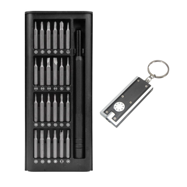 25-Piece Precision Screwdriver Kit with LED Keyring Torch