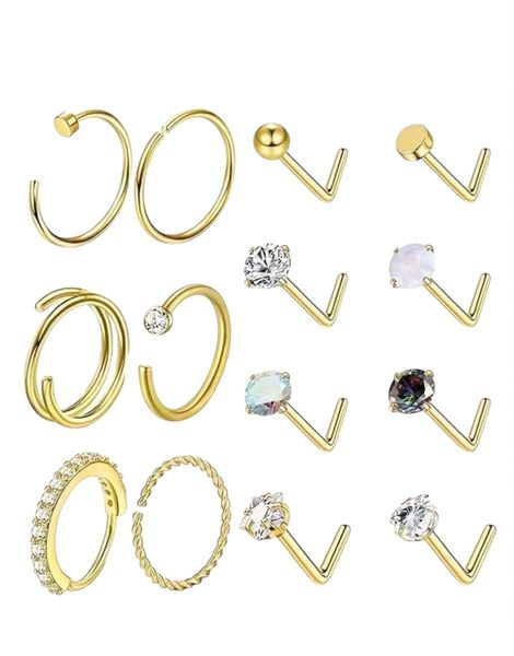 18K Golden Plated Stainless Steel Nose Ring Set