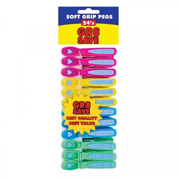 Bulk Pack 2 x Gr8 Save Soft Grip Pegs - 24 Piece Per Pack
