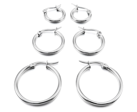 3pairs/set Stainless Steel Women's Hoop Earrings