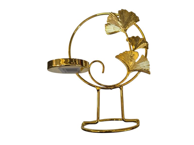Golden Ginkgo Leaf Candle Holder with Circular Ring