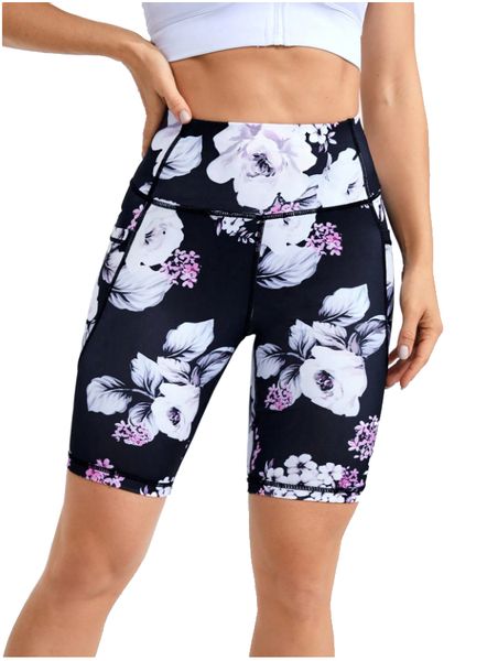 UGABUGA Women's Floral Print Training Short Tights with Pocket