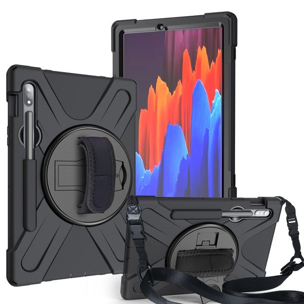 TUFF-LUV Armour Jack Rugged Case (includes Armstrap and Handstrap and Pen Holder) for the Samsung Galaxy Tab S9 11" (SM-X710) - Black (for charging -
