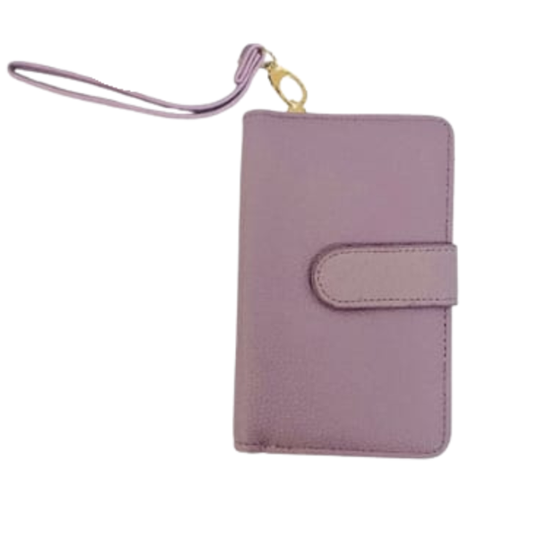 Classic Purple Bi-Fold Wallet with Detachable Strap &amp; Secure Snap Closure
