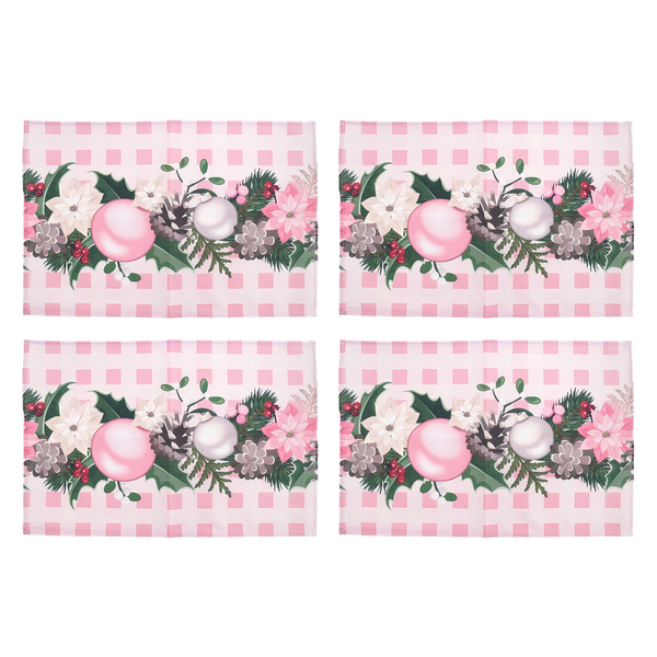4Pcs Xmas Trees Snow Pink Christmas Placemats Winter Table Mats J