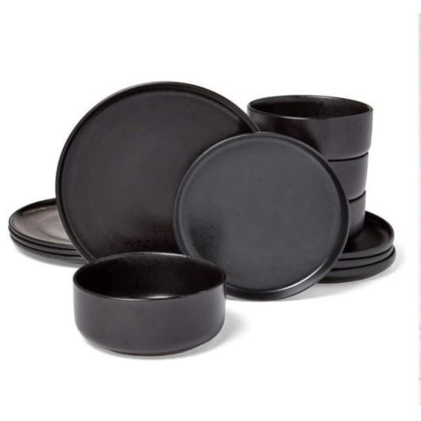 12 Piece Black Matte Stone Dinner Set (no.22)