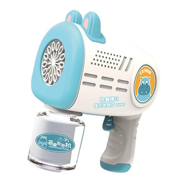 Hippo-Themed Design Automatic Bubble Machine - Blue &amp; White