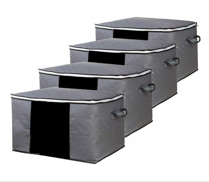 Large Storage Bag Organisers Foldable 4 Pack Thick Fabric Grey Gift Star Rc