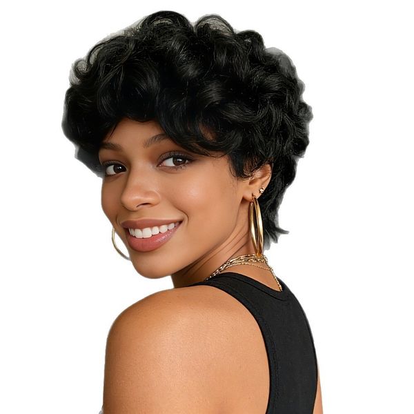 Women's short curly African afro style, small curls,