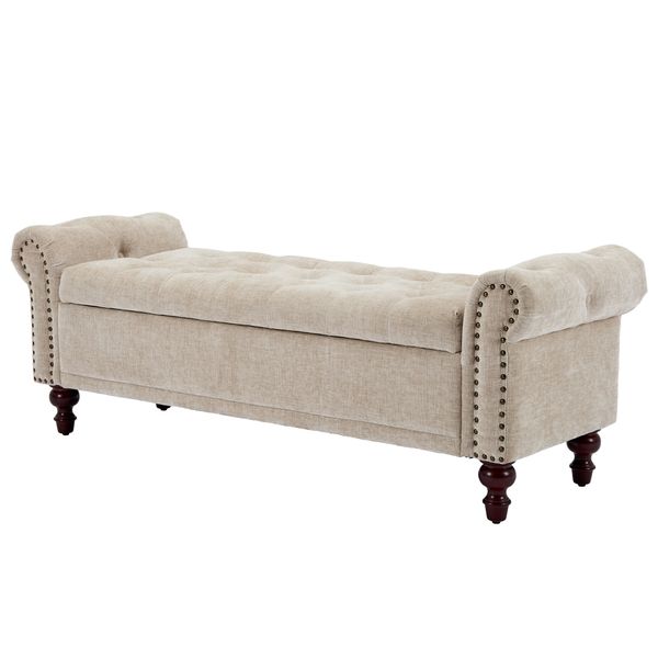 Entryway Bench, End of Bed Bench,148cm, Chenille-Light Brown