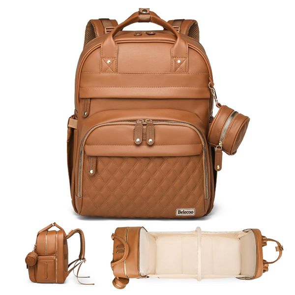 PU Leather Baby Diaper Bag with Changing Station and Pad