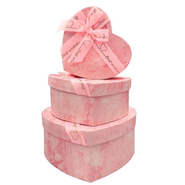 Yax Heart Shaped Boxes Christmas Gift Box Set with Lid - Set of 3 pink