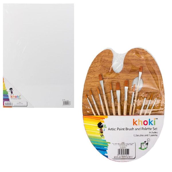 A3 Canvas with Wooden Mount plus Paint Brushes &amp; Palette Artist Set