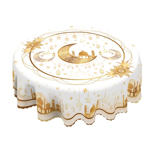Elegant Gold Islamic Ramadan Tablecloth - Moon &amp; Mosque Design