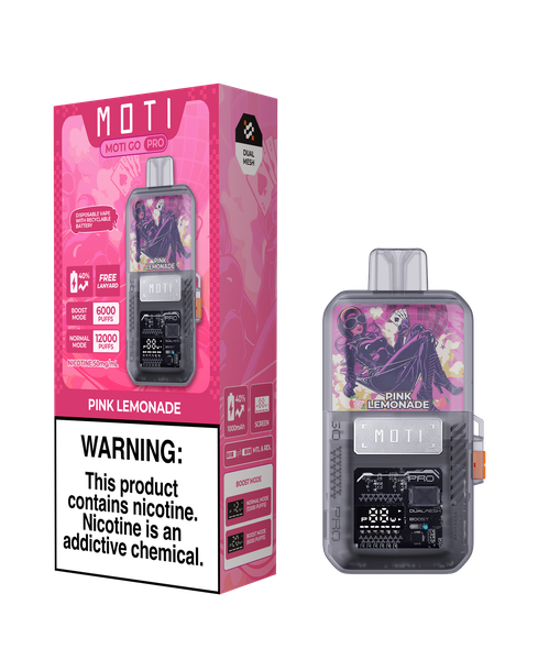 Moti GO Pro Rechargeable Vape Kit (12000 Puffs) Pink Lemonade POD + Battery