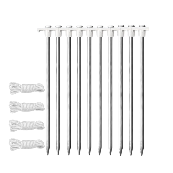 Galvanized Tent Anchors Heavy-Duty Rustproof Peg &amp; Ropes - 10 PackTent