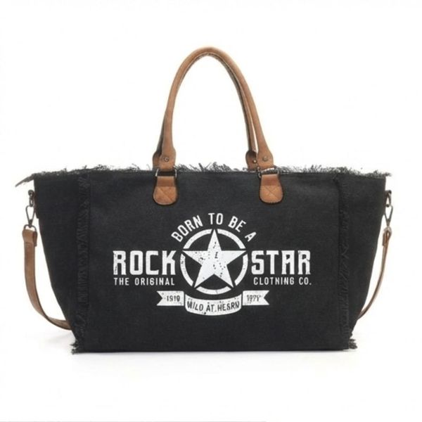 Vintage Rock Star Canvas Tote Bag-Large Frayed Edge Shopper &amp; Beach Handbag