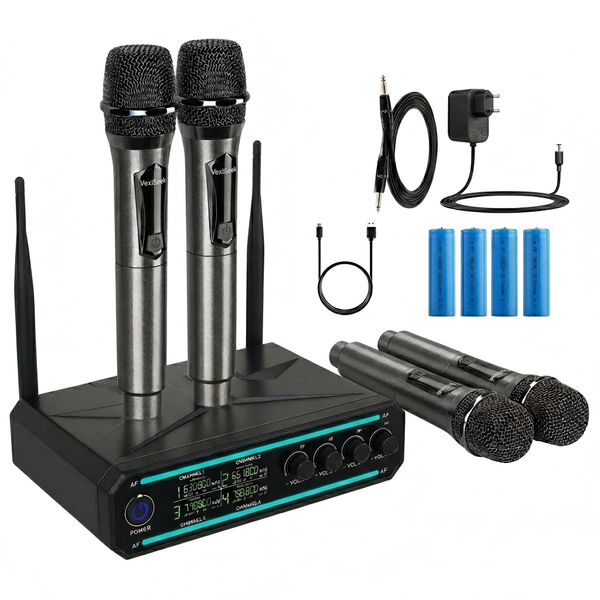 Wireless Microphone,Auto-Scan,4 Rechargeable Mics &amp; RGB Ambient Lighting